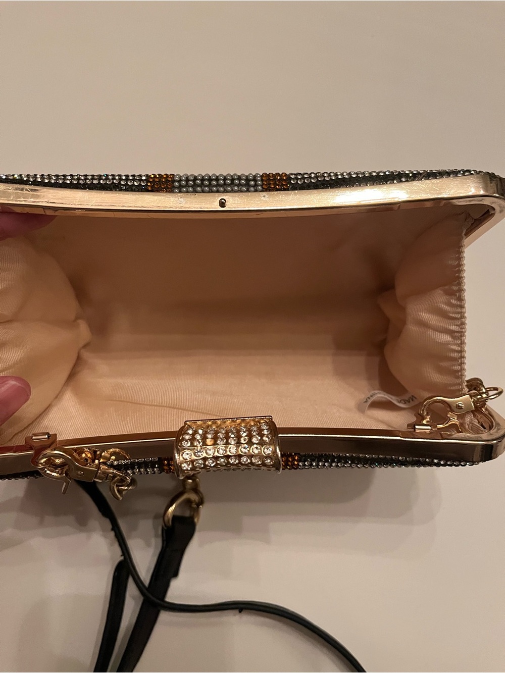 Rhinestone Embellished Money-Motif Crossbody Bag - Black & Gold - Picture 4 of 5